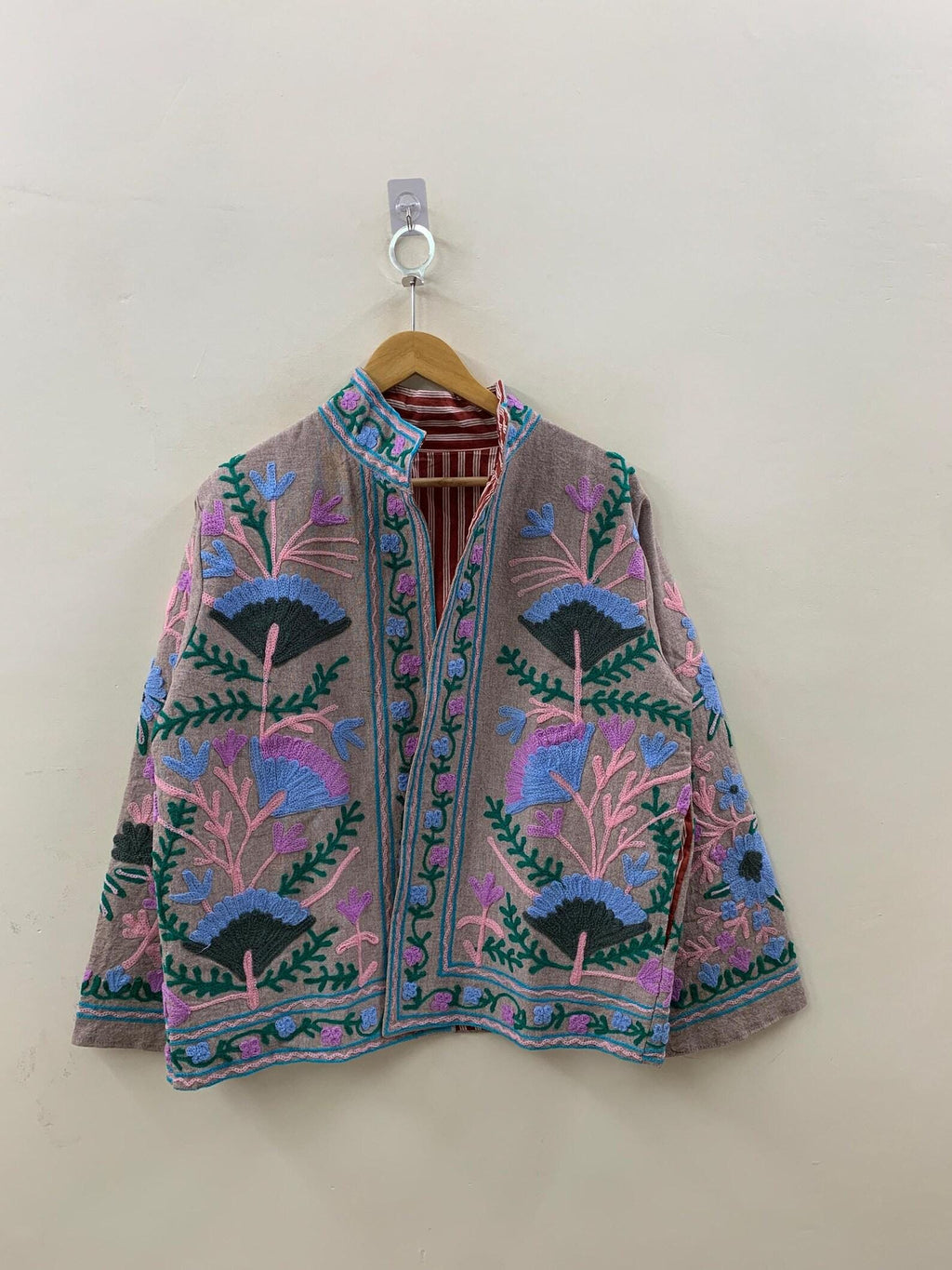 Suzani Embroidered Velvet Winter Jacket | Handmade Short Festival Coat | Ethnic Bohemian Outerwear | Winter Kimono Jacket | Gift For Wife