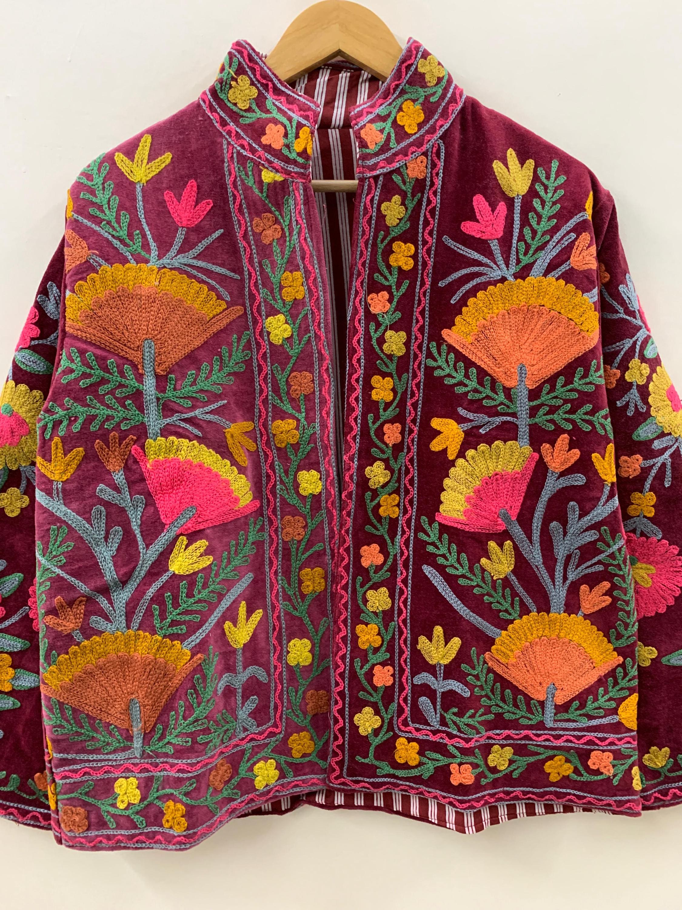 Red Suzani Velvet Short Jacket | Vintage Button Winter Coat | Short Ethnic Jacket | Spring Bomber Jacket | Gift For Her | Suzani Outerwear