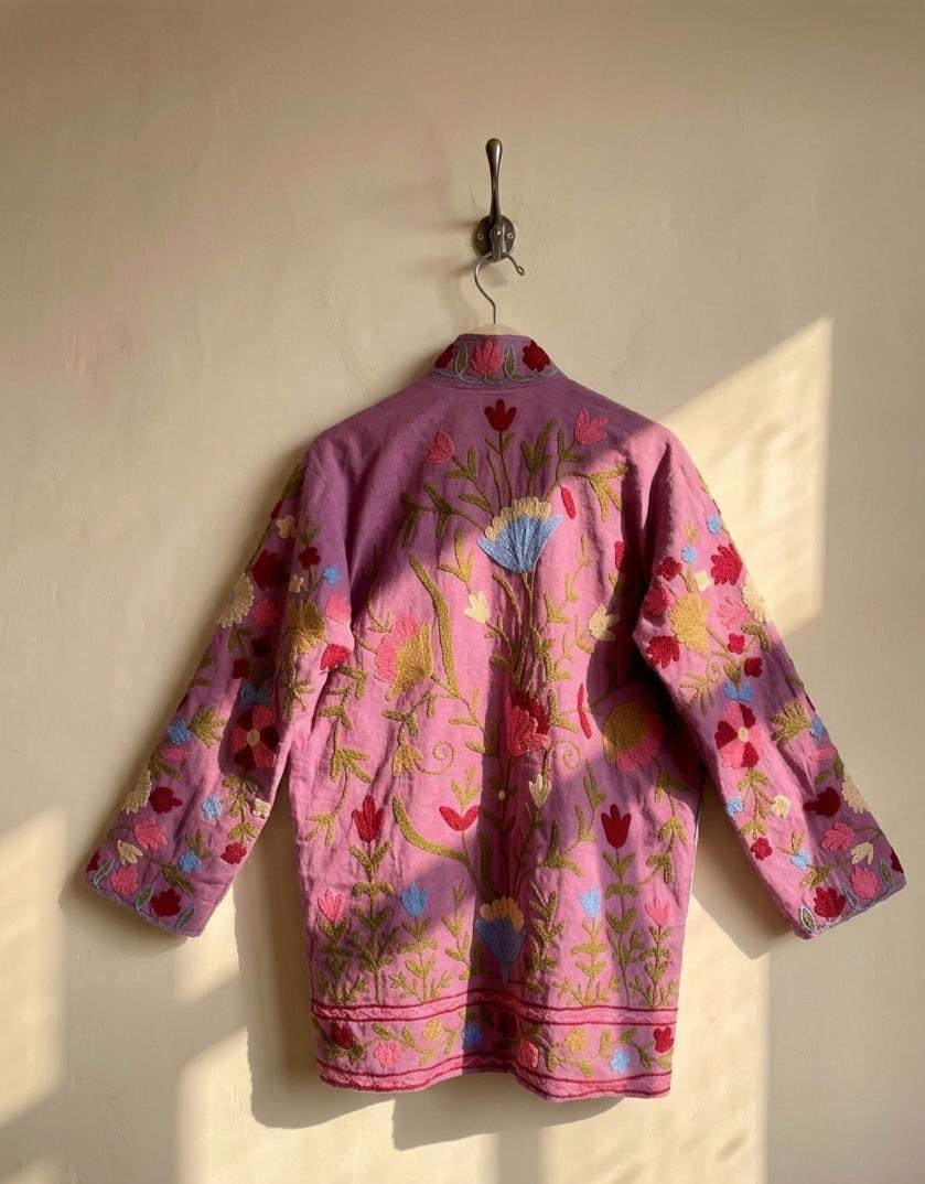Suzani Cotton Jacket | Embroidered Kimono Coat | Oversized Winter Outerwear | Indian Ethnic Jacket | Warm Winter Coat | Gift for Her