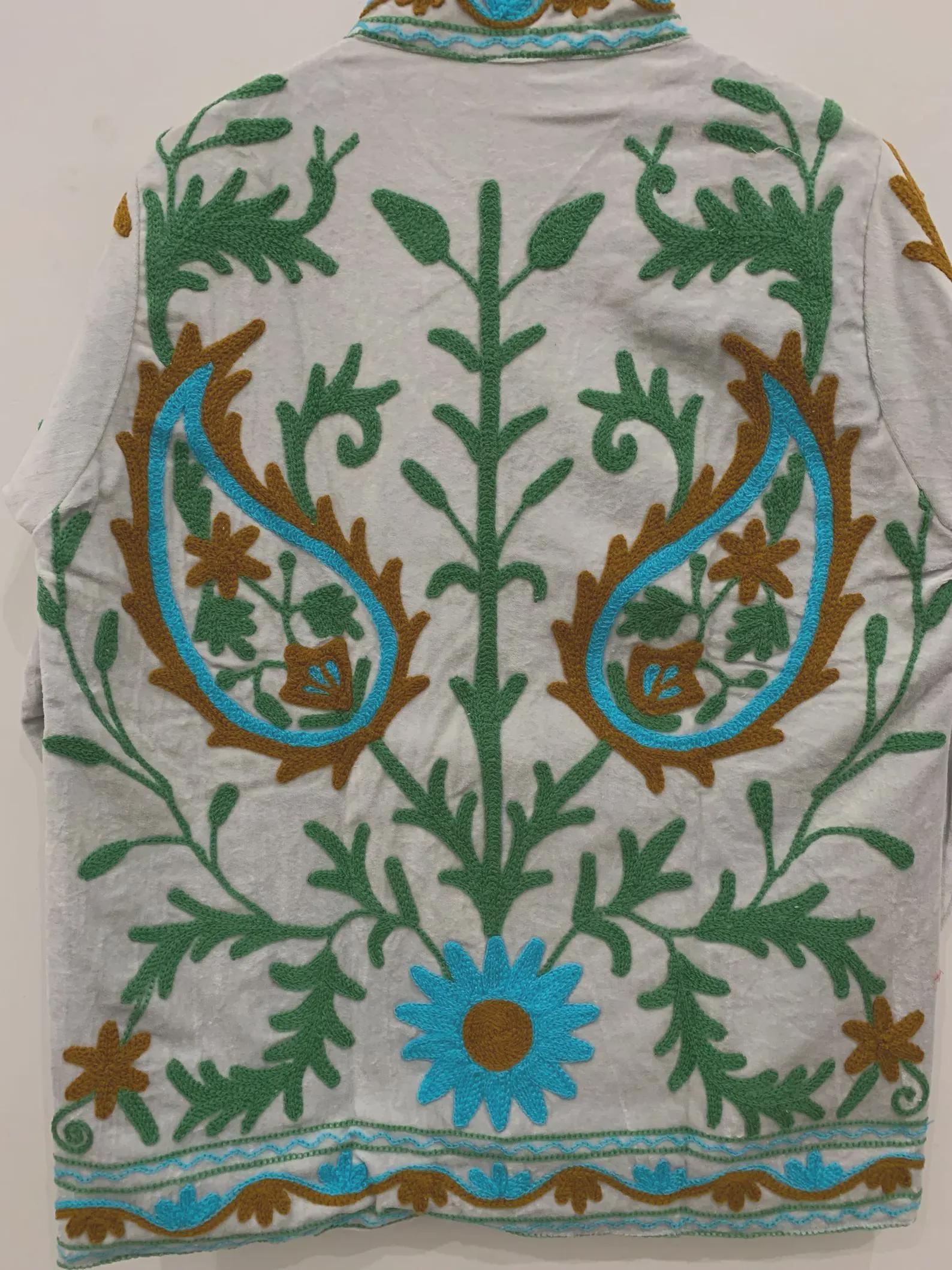 GreyTraditional Suzani Velvet Jacket | Embroidered Bohemian Winter Coat | Ethnic Short Kimono Outerwear | Gift for Women