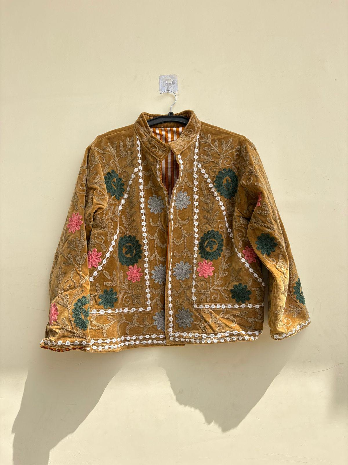 Velvet Suzani Jacket | Floral Embroidery Jacket  | Bohemian Coat | Warm Winter Coat | Artisanal Outerwear | Gift For Her | Cropped Coat