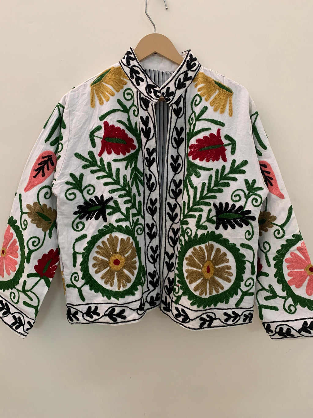 Handmade Suzani Embroidered Short Jacket | Vintage Uzbek Floral Coat