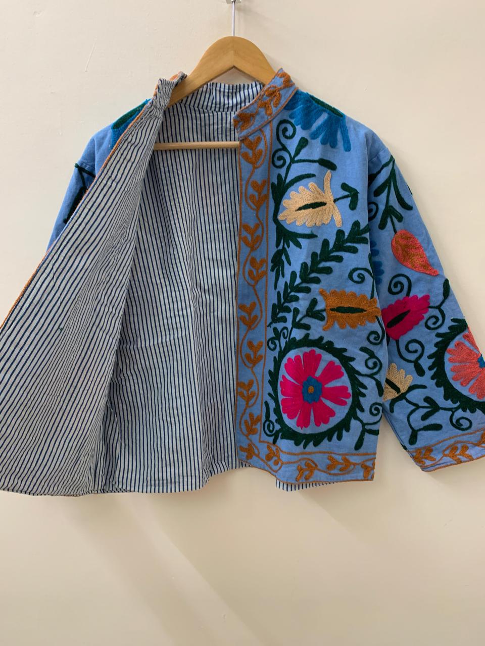 Suzani Embroidered Velvet Winter Jacket | Handmade Short Festival Coat | Ethnic Bohemian Outerwear | Winter Kimono Jacket | Gift For Wife
