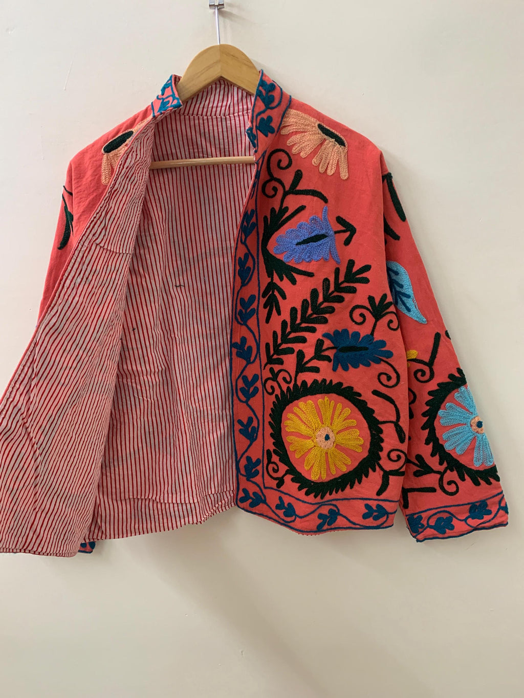 Soft Suzani Embroidered Cotton Short Jacket | Spring Duster Jacket | Suzani Bomber Coat | Vintage Style Winter Boho Jacket | Gift For Her