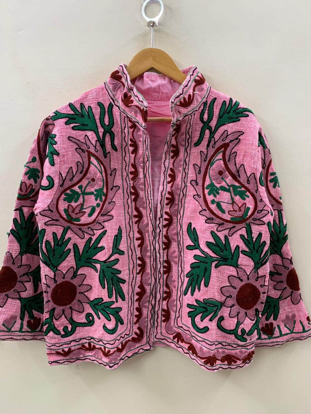 Pink Suzani Embroidered Jacket | Boho Floral Duster Coat | Handmade Bomber Jacket | Festival Kimono Jacket | TNT Short Jacket| Gift For Her