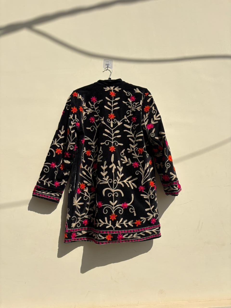 Black Suzani Velvet Kimono |Unisex Bohemian Overcoat | Traditional Kimono Jacket |Hand Embroidered Kimono | Winter Warm Kimono Overcoat