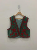 Green Suzani Velvet Vest | Hand-Embroidered Floral Sleeveless Jacket | Vintage-Inspired Festival & Statement Layer | Ethnic Waistcoat