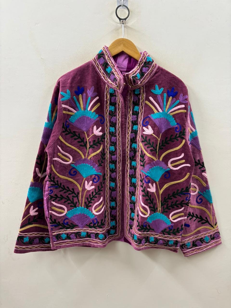 Purple Handmade Velvet Suzani Jacket | Embroidered Floral Boho Coat | Gift For Her