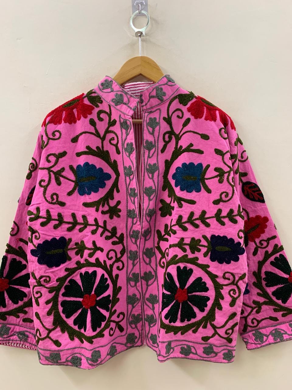 Chic Embroidered Cotton Suzani Short Jacket – Tribal Festival Kimono Jacket |Gift For Her | Duster Jacket | Bomber Coat | Spring Travel Coat