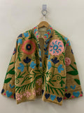 Mustard Handmade Velvet Suzani Jacket - Embroidered Boho Outerwear-Gift For her