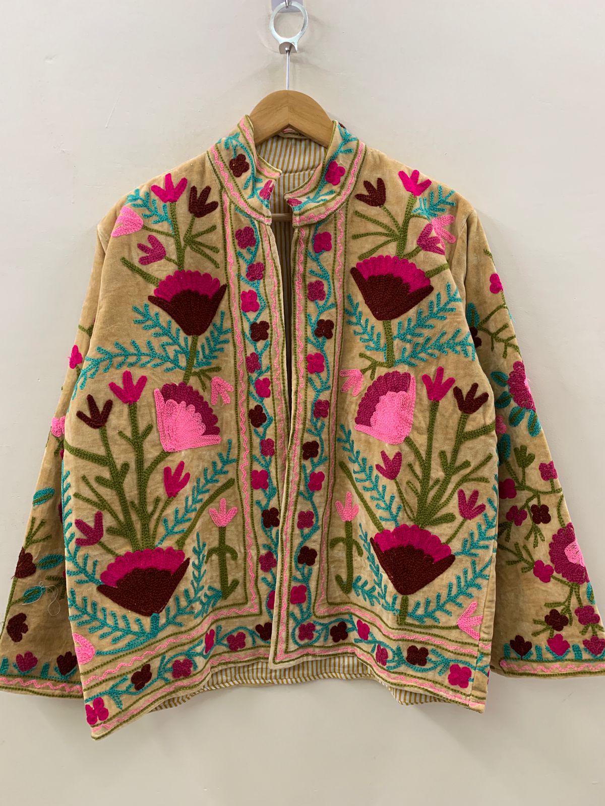Hand Embroidered Velvet Suzani Jacket | Indian Style Coat  | Unisex Jacket | Bridesmaid Gift | Winter Jacket | Kimono Jacket, Bomber Jacket