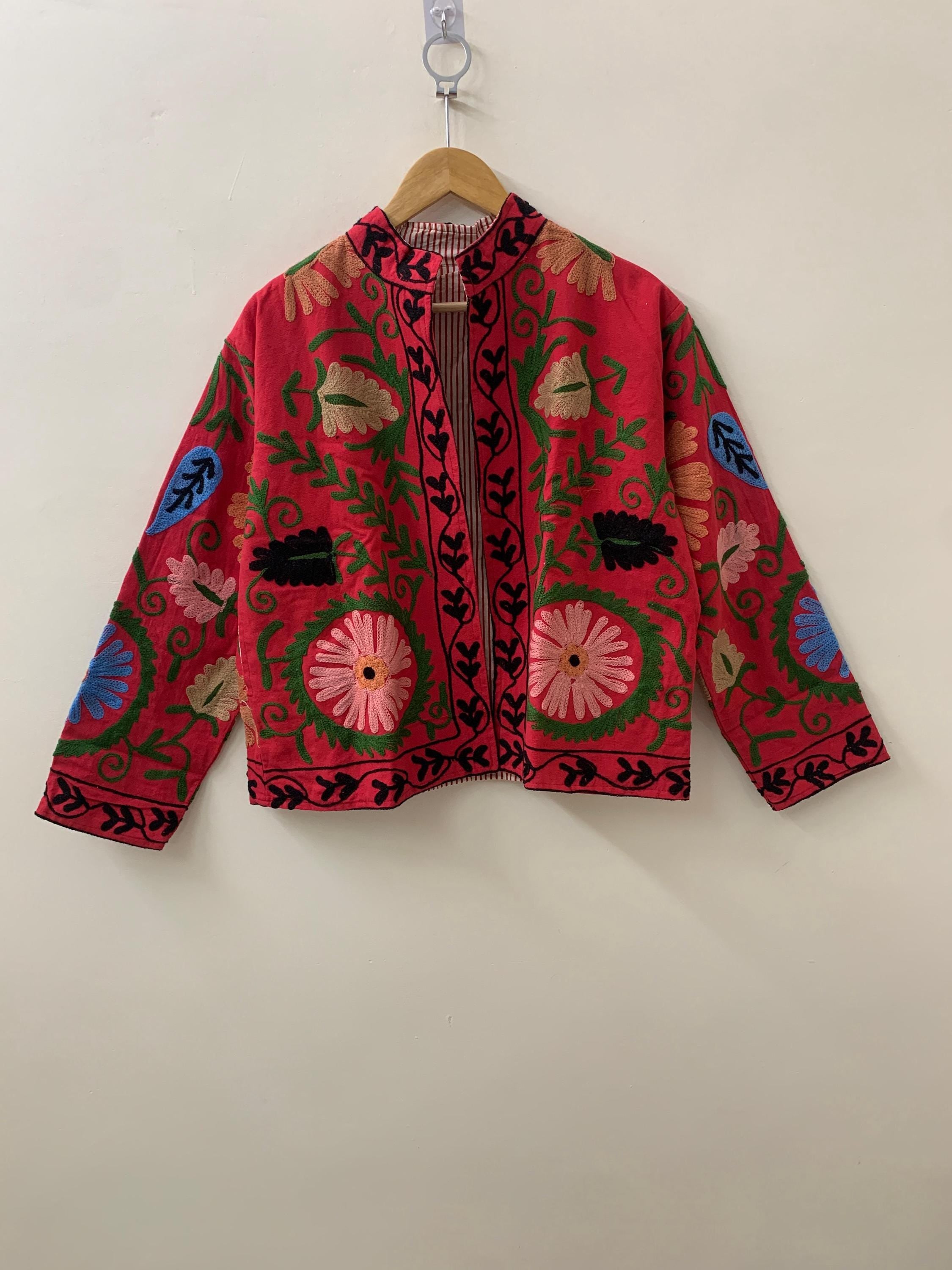 Bohemian Suzani Coat | Handmade Embroidered Cotton Jacket | Vintage Ethnic Boho Outerwear | Festival Fashion | Gift for Women