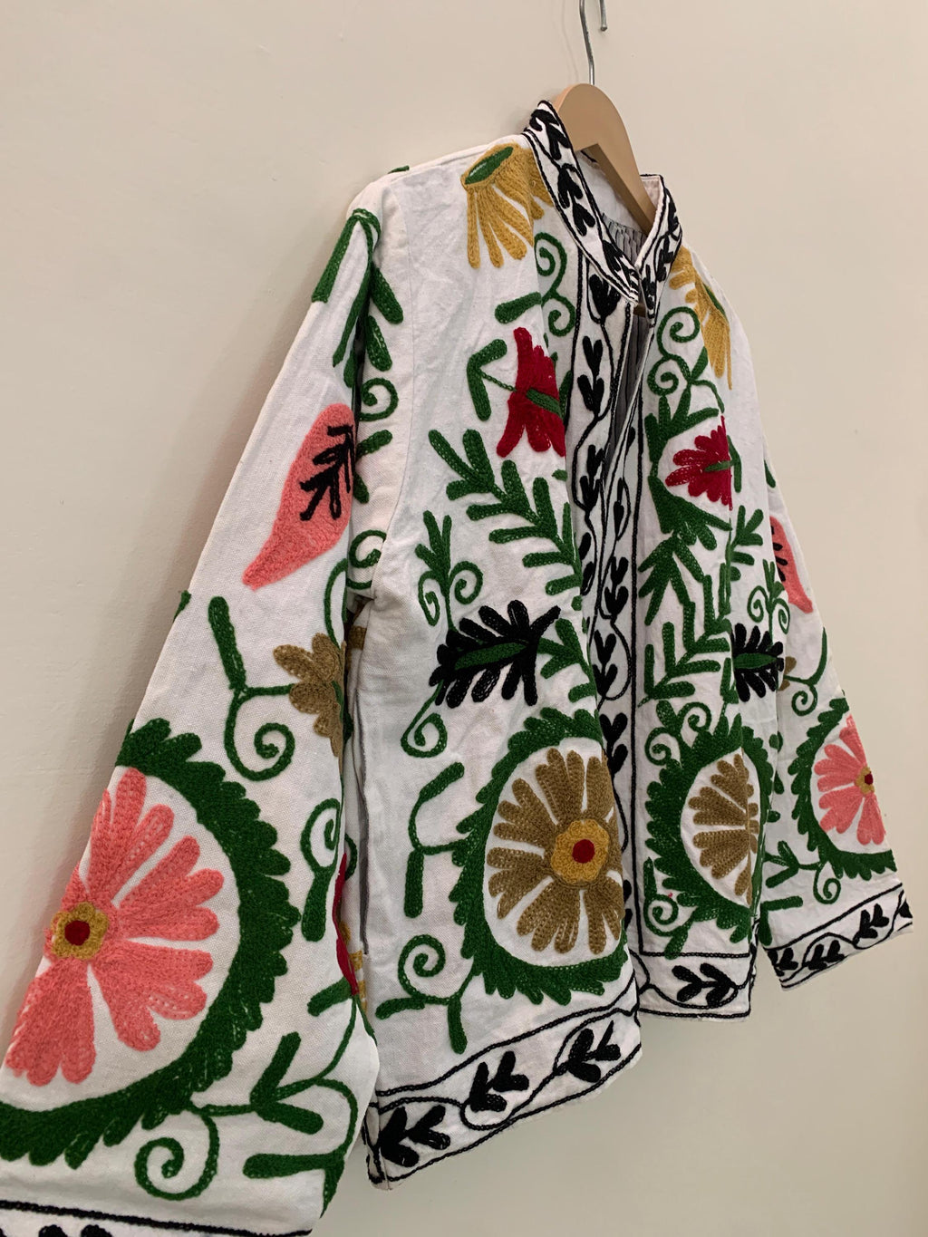 Handmade Suzani Embroidered Short Jacket | Vintage Uzbek Floral Coat