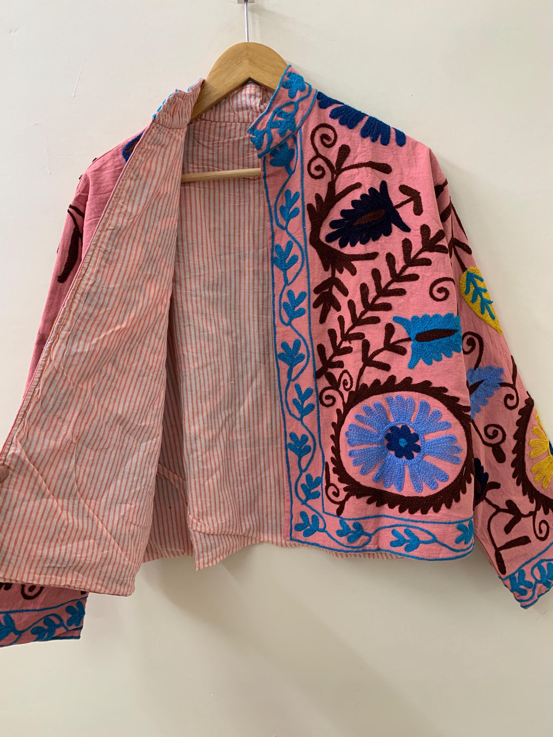 Suzani Velvet Embroidery Jacket | Unisex Kimono Robe | Winter Jacket | Ethnic Vintage Outerwear | Bridesmaid Jacket | Gift For Her