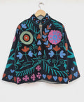 Suzani Embroidered Velvet Winter Jacket | Short Festival Coat | Ethnic Bohemian Outerwear | Winter Kimono Jacket | Gift For Wife