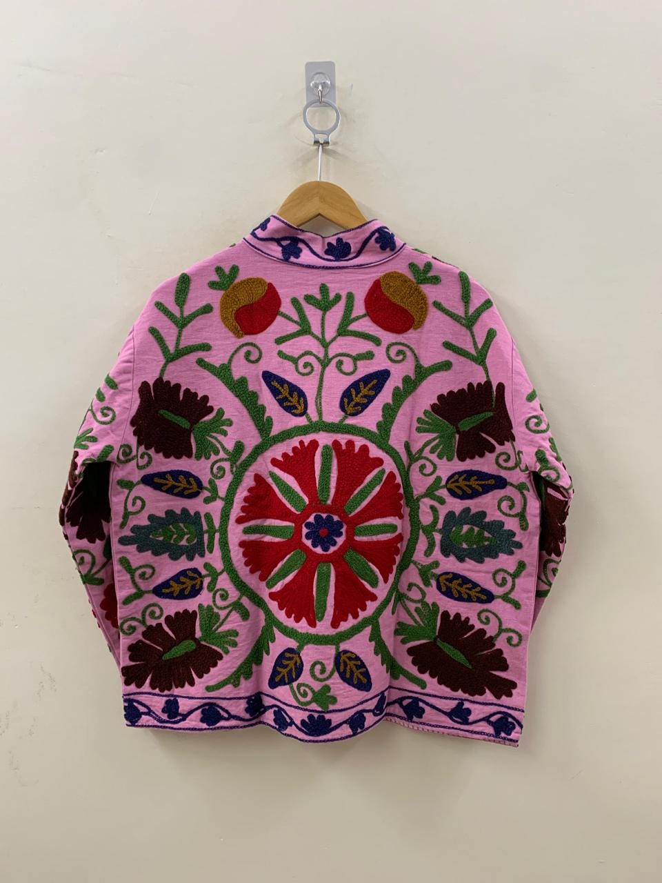 Pink Cotton Suzani Short Soft Jacket – Boho Festival Coat – Tribal Embroidered Outerwear | Spring Travel Coat | Summer Jacket | Gift For Her