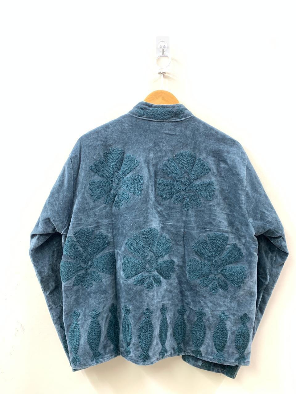 Grey Handmade Velvet Suzani Winter Short Jacket |Boho Floral Jacket | Bomber Suzani Jacket | Winter Warmed Coat | Gift For Her | Duster Coat