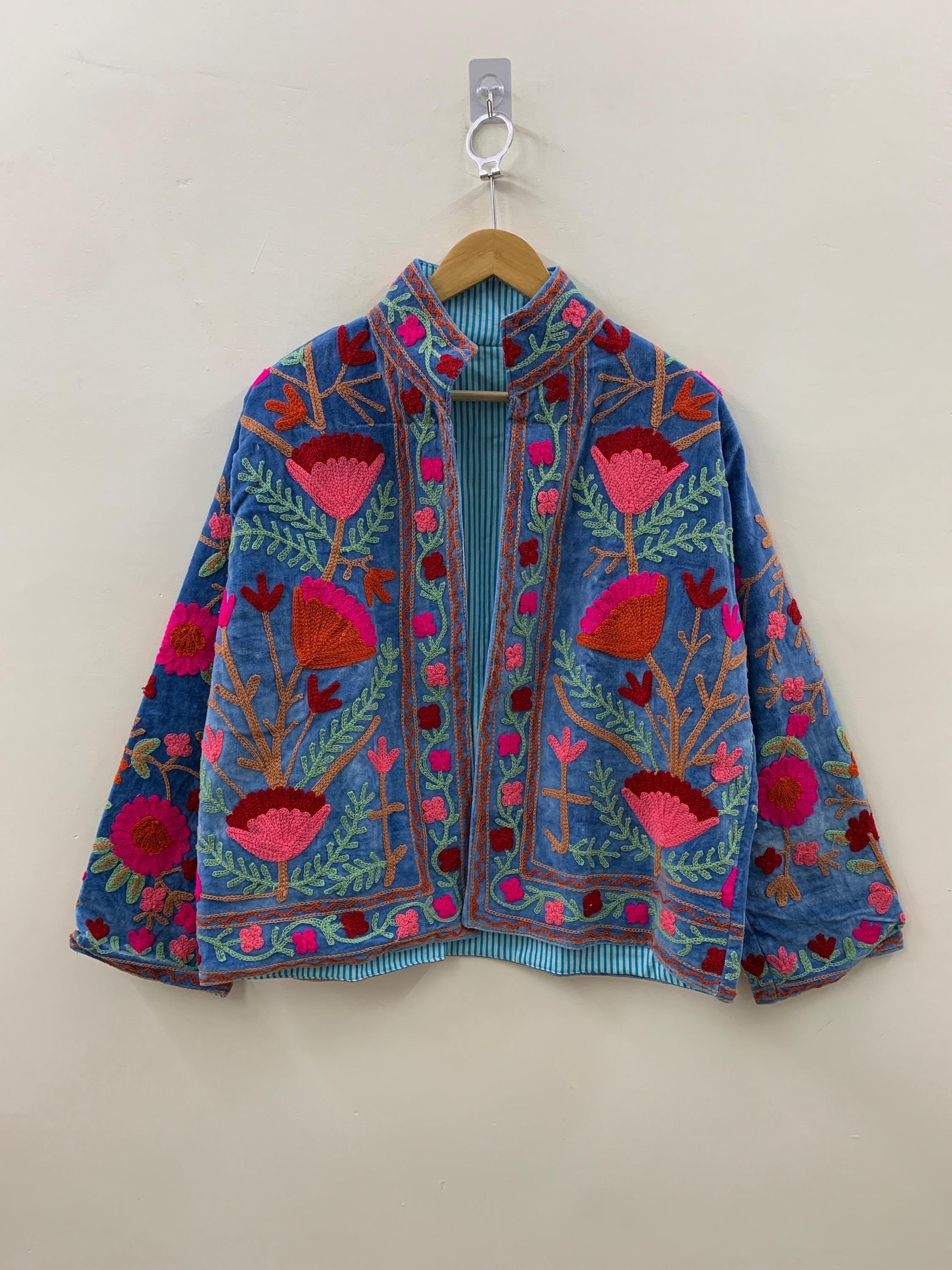 Suzani Embroidered Velvet Winter Jacket | Handmade Short Festival Coat