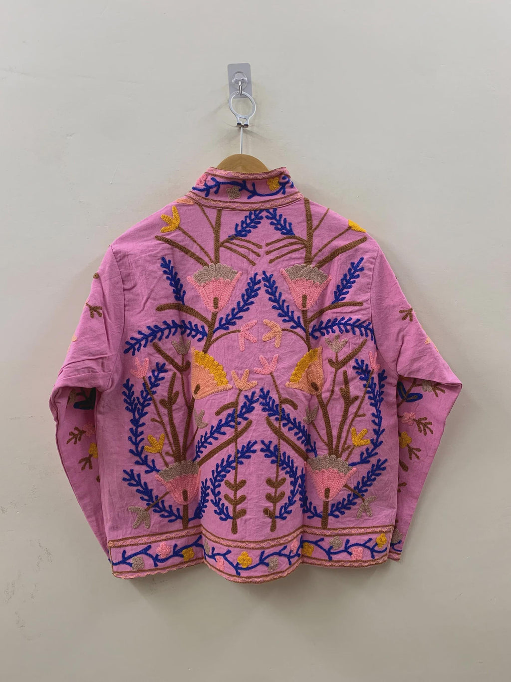 Pink Cotton Suzani Short Jacket | Handmade Embroidered Boho Coat | Floral Bohemian Festival Jacket | Ethnic Artisan Outerwear | Gift for Her