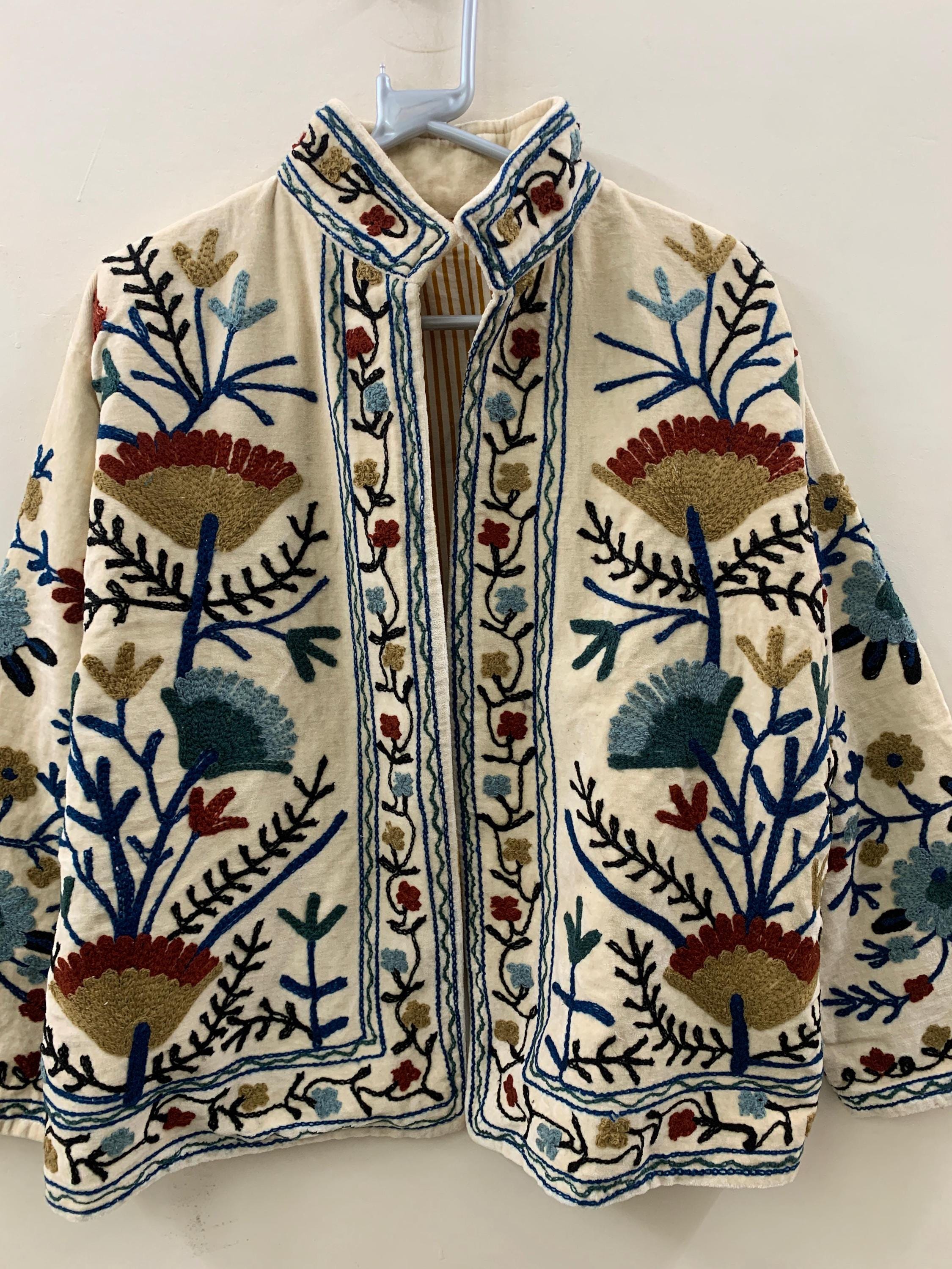 Velvet Suzani Jacket | Floral Embroidered Uzbek Coat | Boho Festival Outerwear | Vintage Bohemian Blazer | Women's Jacket | Gift for Her