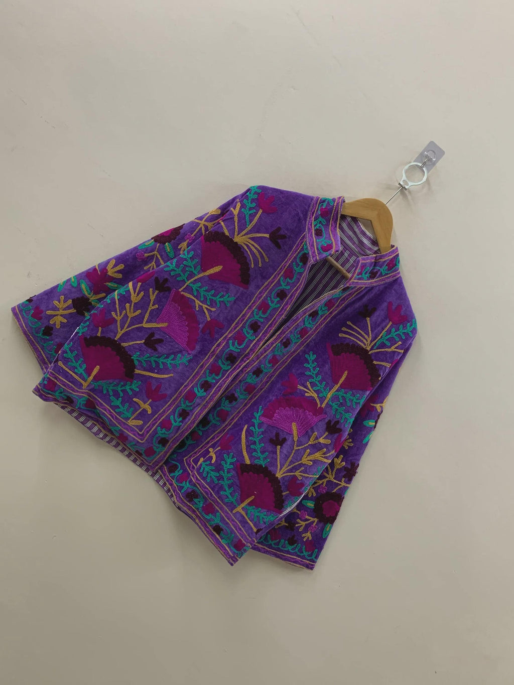Purple Floral Suzani Embroidered Jacket | Kimono Women's Jacket | Embroidery Short Coat | Winter Coat | Street Style Coat | Gift For Her
