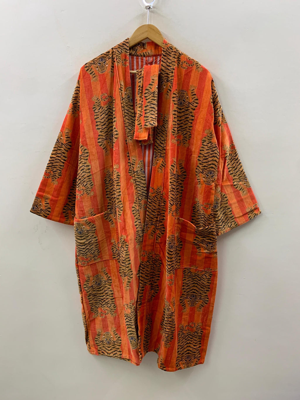 Orange Leopard Velvet Winter Kimono Robe | Bold Animal Print Loungewear | Boho Statement Robe | Warm Dressing Gown | Winter Resort Wear