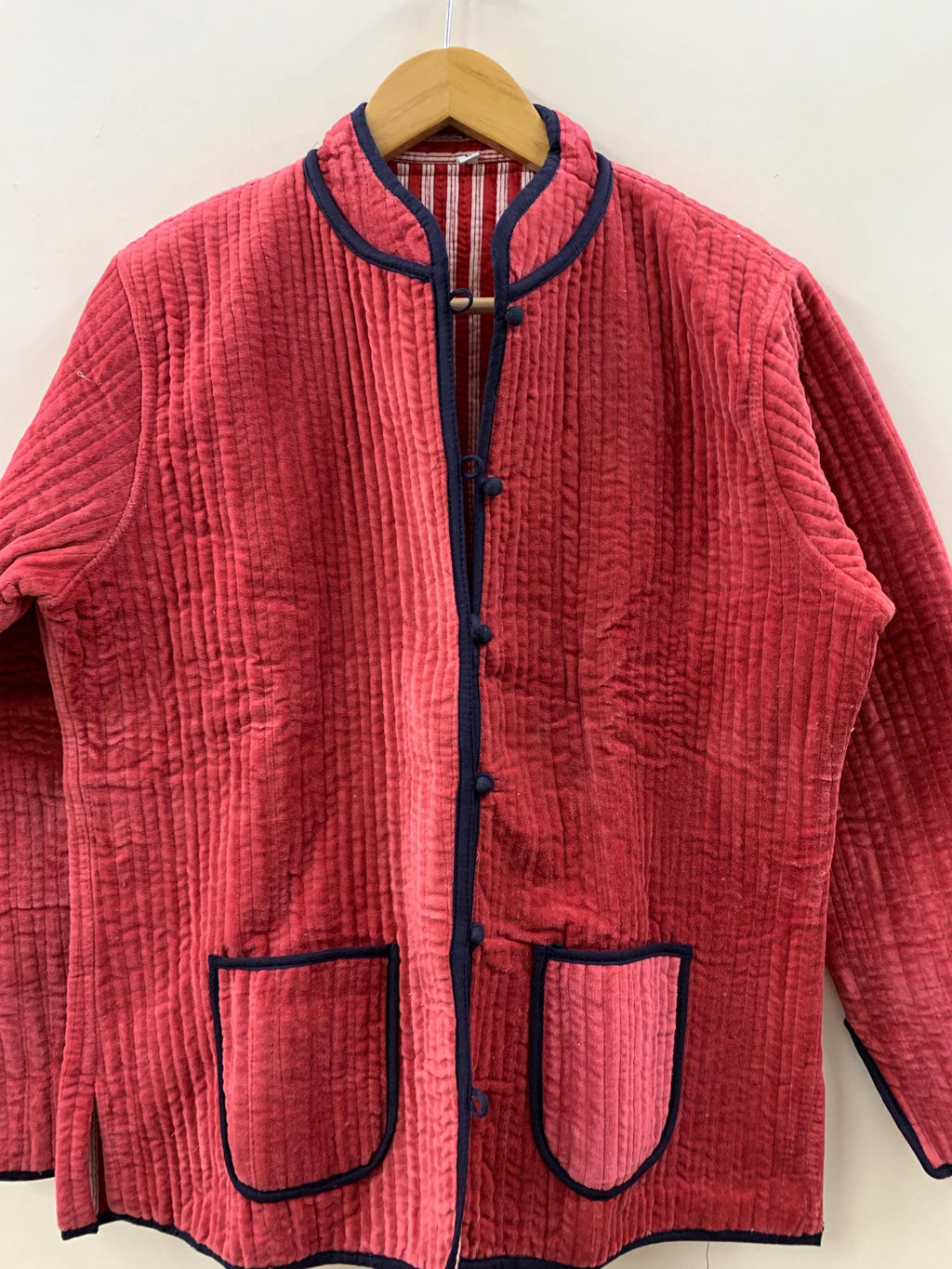 Red Quilted Velvet Solid Jacket | Quilted Velvet Coat | Buttoned Travel Jacket | Velvet Short Blazer | Winter Bomber Coat | Duster Jacket