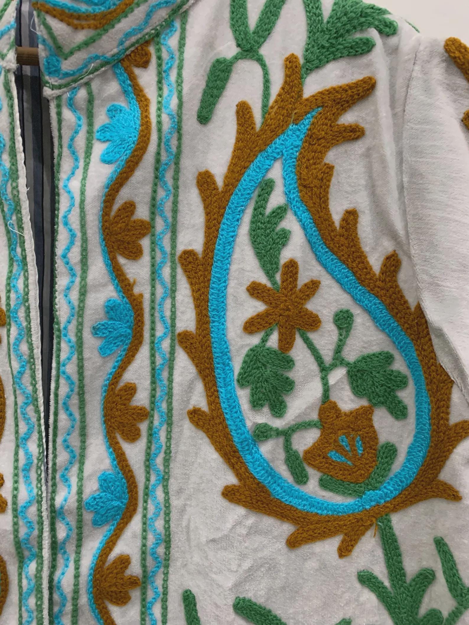 Velvet Suzani Embroidered Jacket – Handcrafted Floral Pattern with Lining And Handmade Buttons, Women's Wear Gift For Her - Duster Jacket