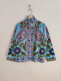 Suzani Embroidered Velvet Winter Jacket | Short Festival Coat | Ethnic Bohemian Outerwear | Winter Kimono Jacket | Gift For Her