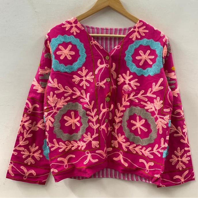 Suzani Embroidered Velvet Jacket | Handmade Boho Festival Coat | Traditional Ethnic Clothing | Floral Pattern | Warm Winter Jacket