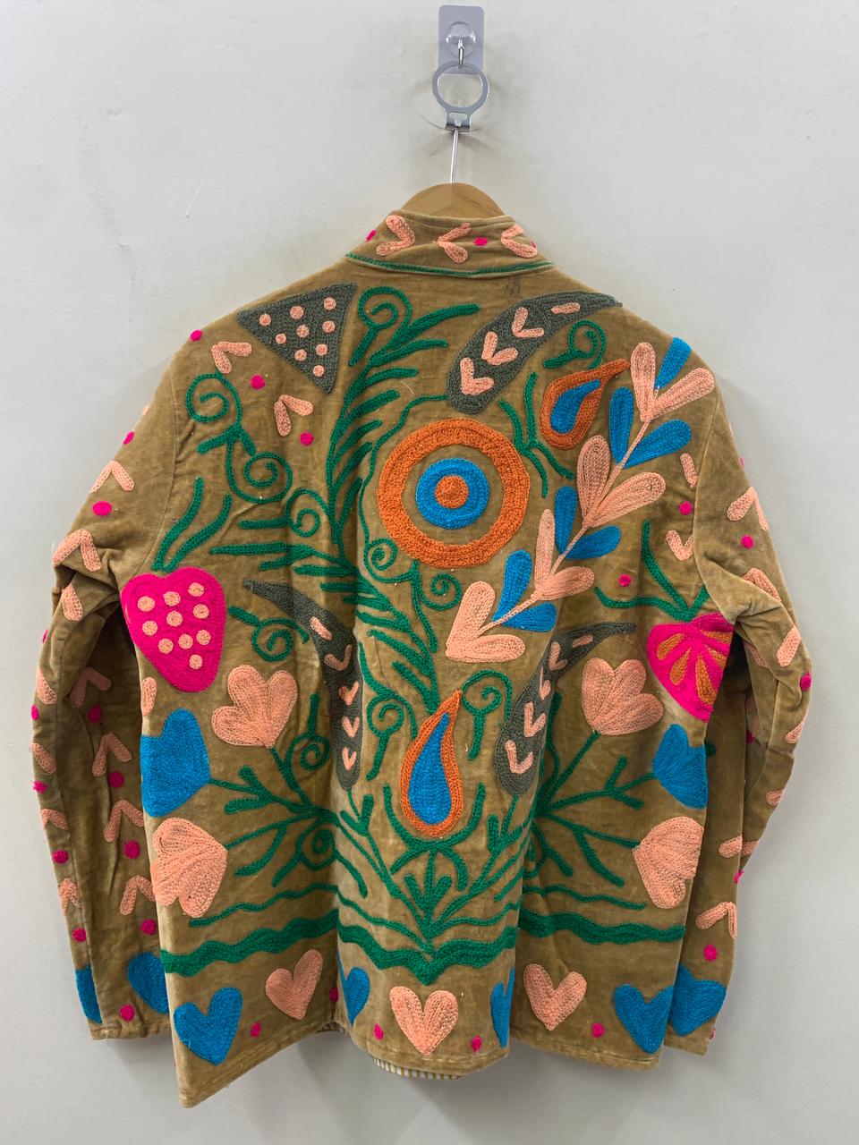 Boho Velvet Suzani Jacket | Hand Embroidered Ethnic Coat for Women | Vintage Bohemian Short Jacket | Winter Warm Kimono Coat | Gift for Her