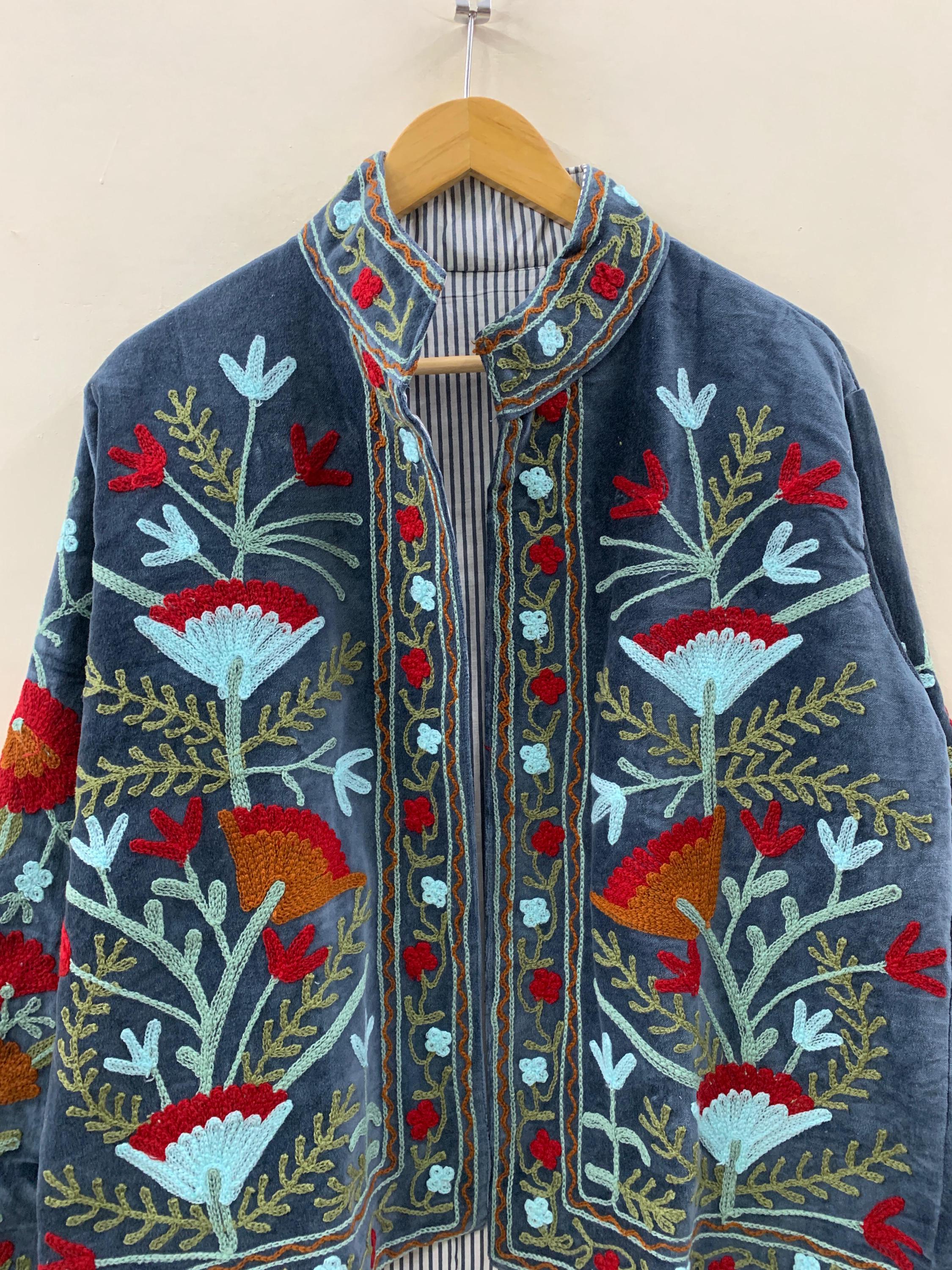 Velvet Vintage Suzani With Pocket Winter Jacket | Boho Floral Jacket | Bomber Jacket | Winter Warmed Coat | Gift For Her |Spring Warm Jacket