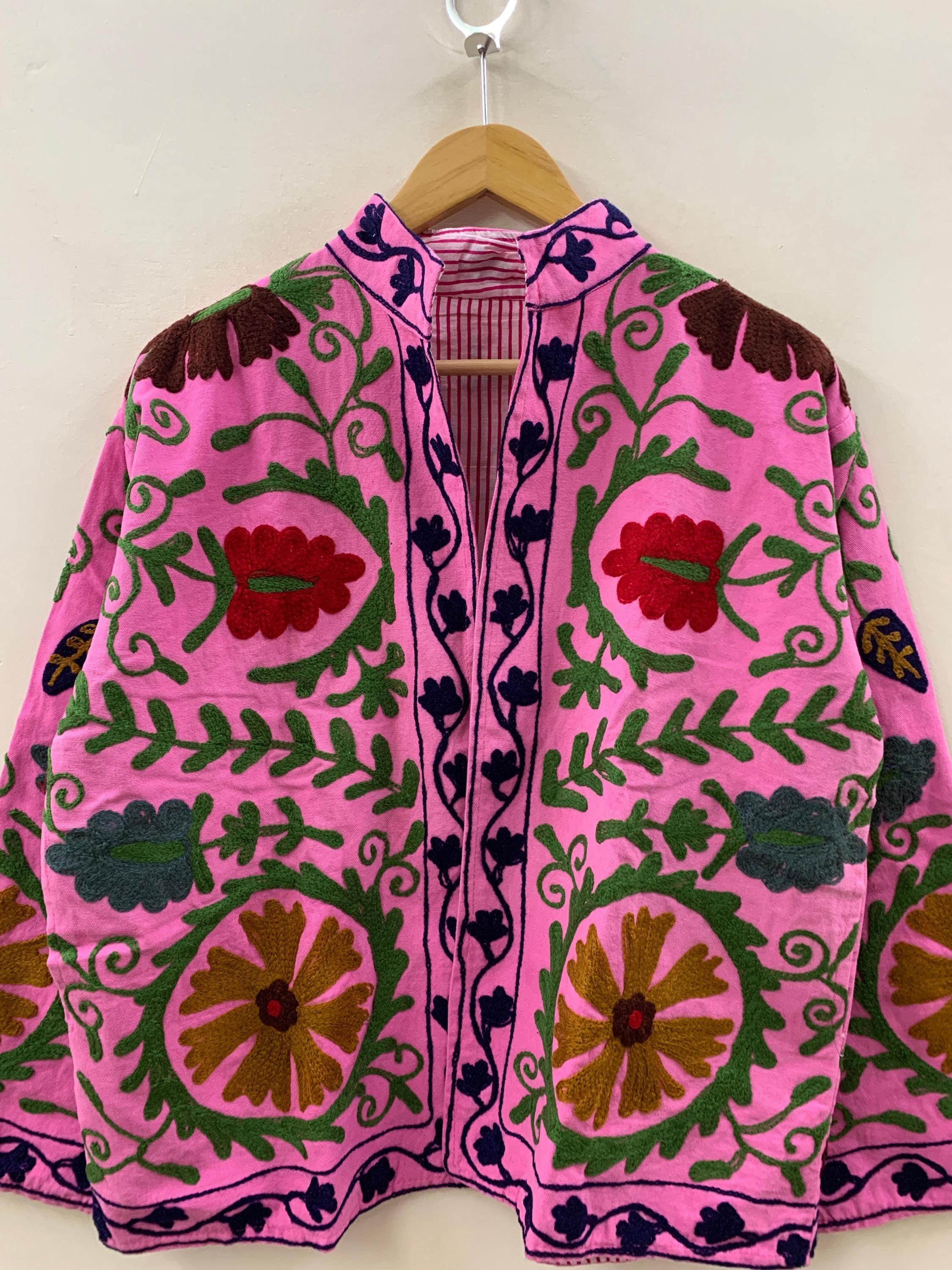 Boho Cotton Suzani Short Jacket – Embroidered Vintage Coat – Tribal Festival Kimono Jacket | Gift For Her | Duster Jacket | Bomber Chic Coat