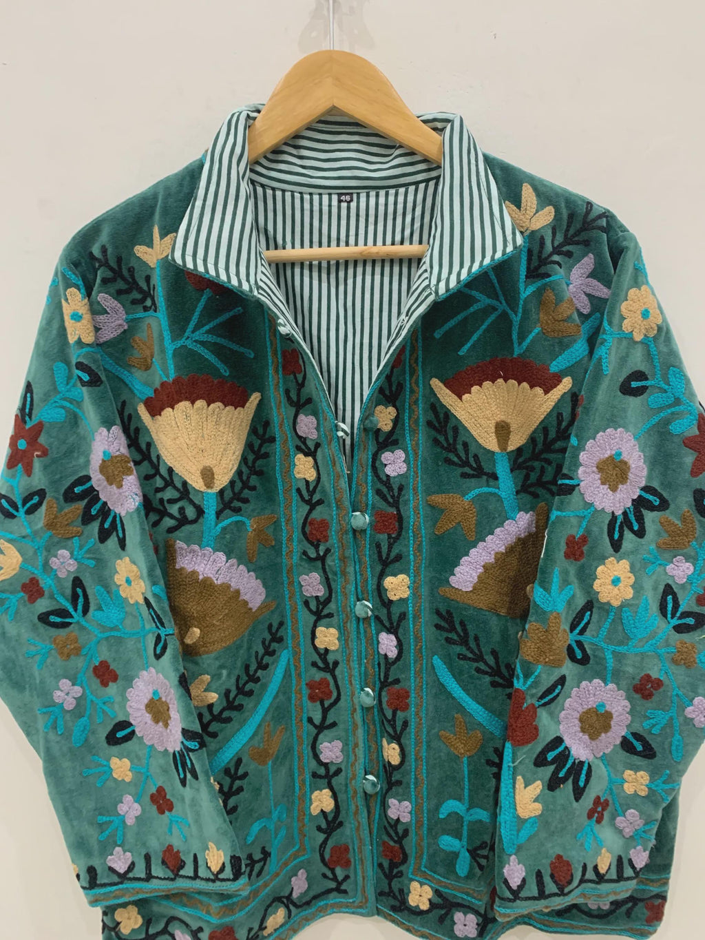 Green Velvet Suzani Embroidered Jacket | Partywear Tailored Jacket |Bomber Coat | Hippie Jacket | Style Coat | Gift For Her |Winter Coat