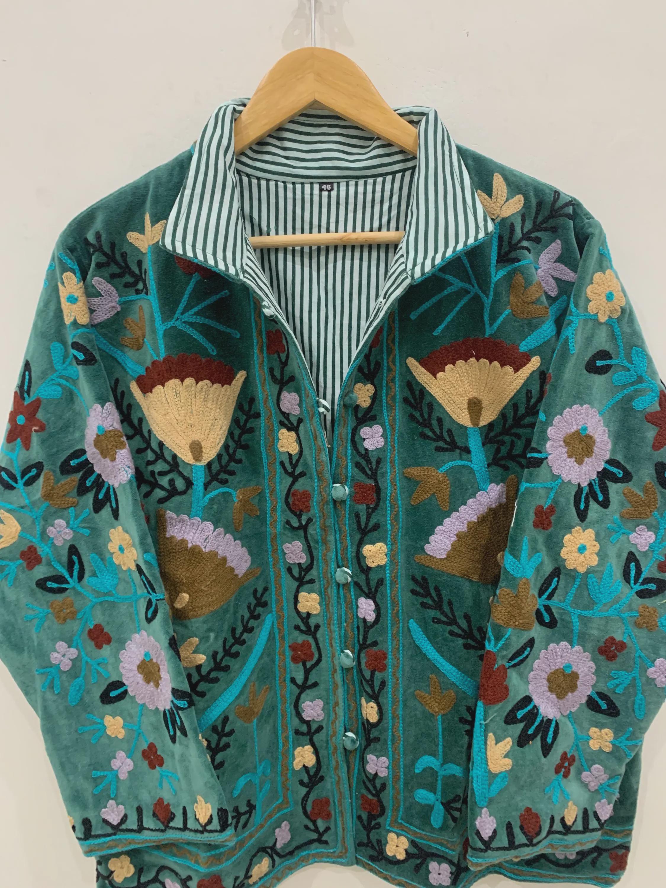 Green Velvet Suzani Embroidered Jacket | Partywear Tailored Jacket |Bomber Coat | Hippie Jacket | Style Coat | Gift For Her |Winter Coat