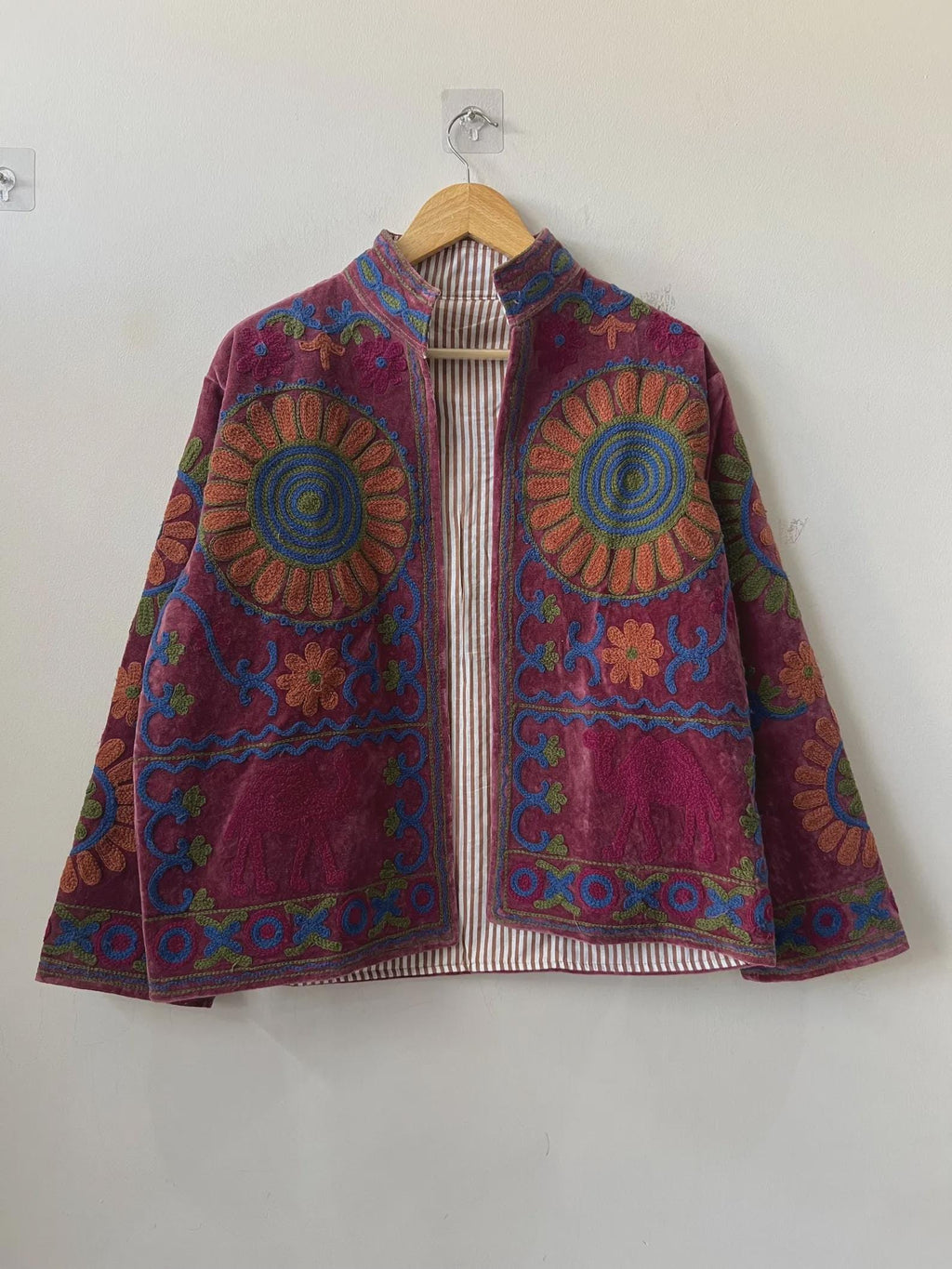 Suzani Velvet Jacket Handmade |Embroidered Festival Coat | Traditional Ethnic Style Jacket  | Floral Pattern Jacket  | Warm Winter Outerwear