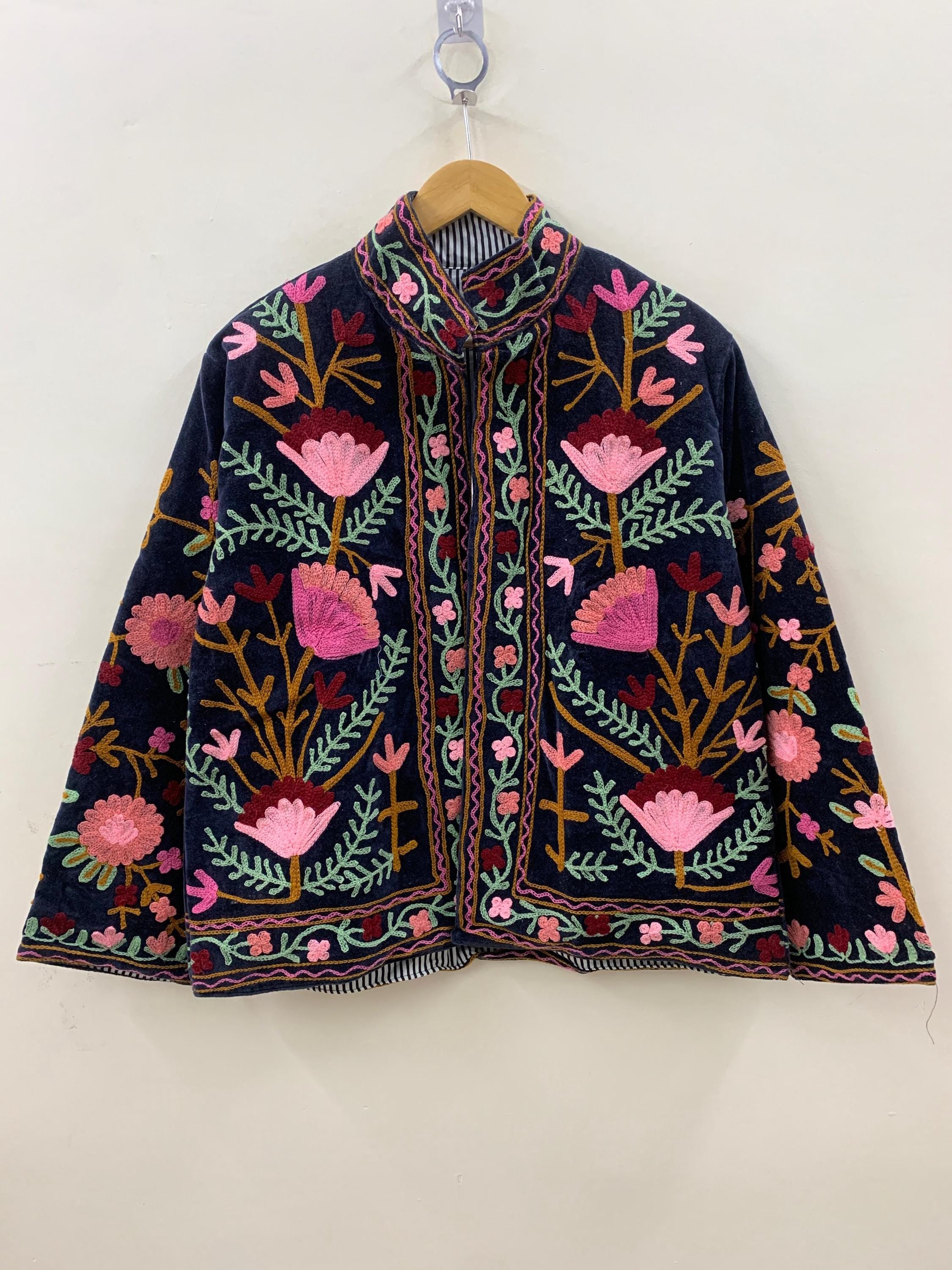 Black Suzani Velvet Short Jacket | Suzani Embroidery Jacket | Winter Wear Women's Jacket Coat | Suzani Coat | Gift For Her |Duster Jacket