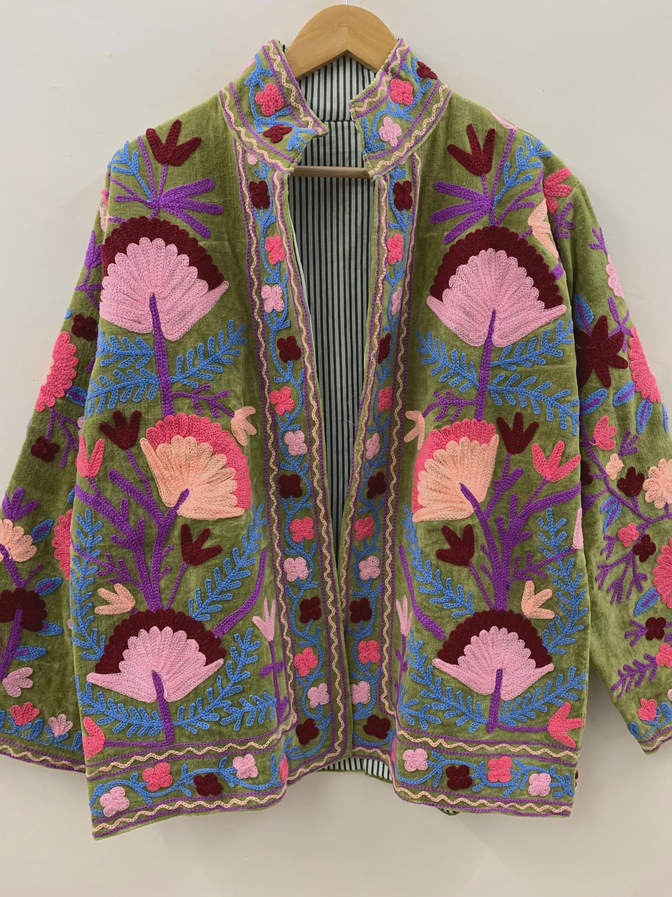Velvet Suzani Hand Embroidered Jacket | Partywear Tailored Jacket |Bomber Coat | Hippie Jacket | Vintage Coat | Gift For Her | Winter Coat