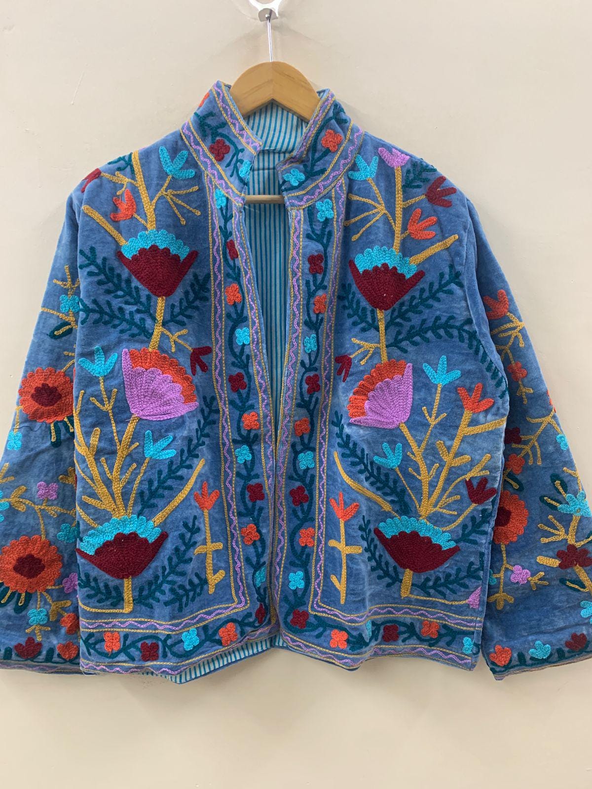 Suzani Embroidered Velvet Jacket for Women | Handmade Boho Duster Coat | Winter Kimono Robe | Ethnic Jacket | Gift for Her