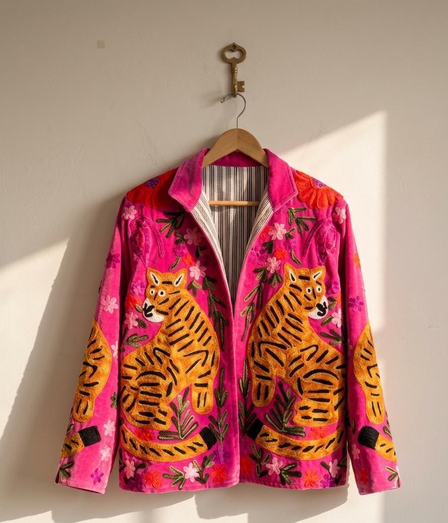 Velvet Suzani Jacket | Tiger Floral Embroidery Jacket  | Ethnic Coat | Warm Winter Coat | Artisanal Outerwear | Gift For Her | Boho Jacket