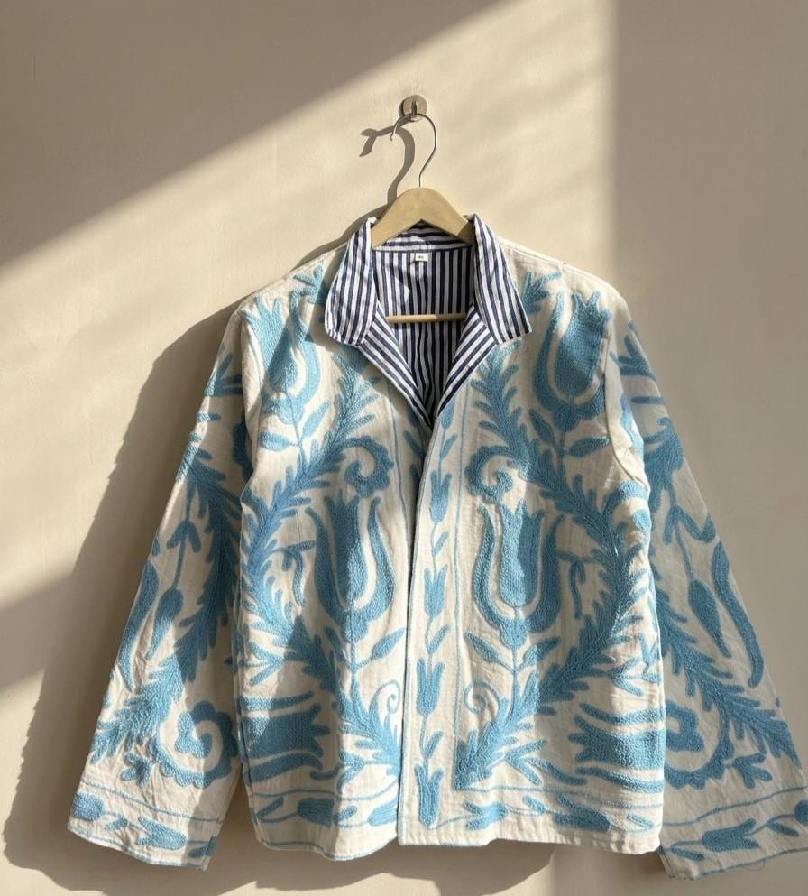 Suzani Cotton Jacket | Embroidered Kimono Coat | Bohemian Winter Outerwear | Ethnic Festival Jacket | Warm Winter Coat | Gift for Her