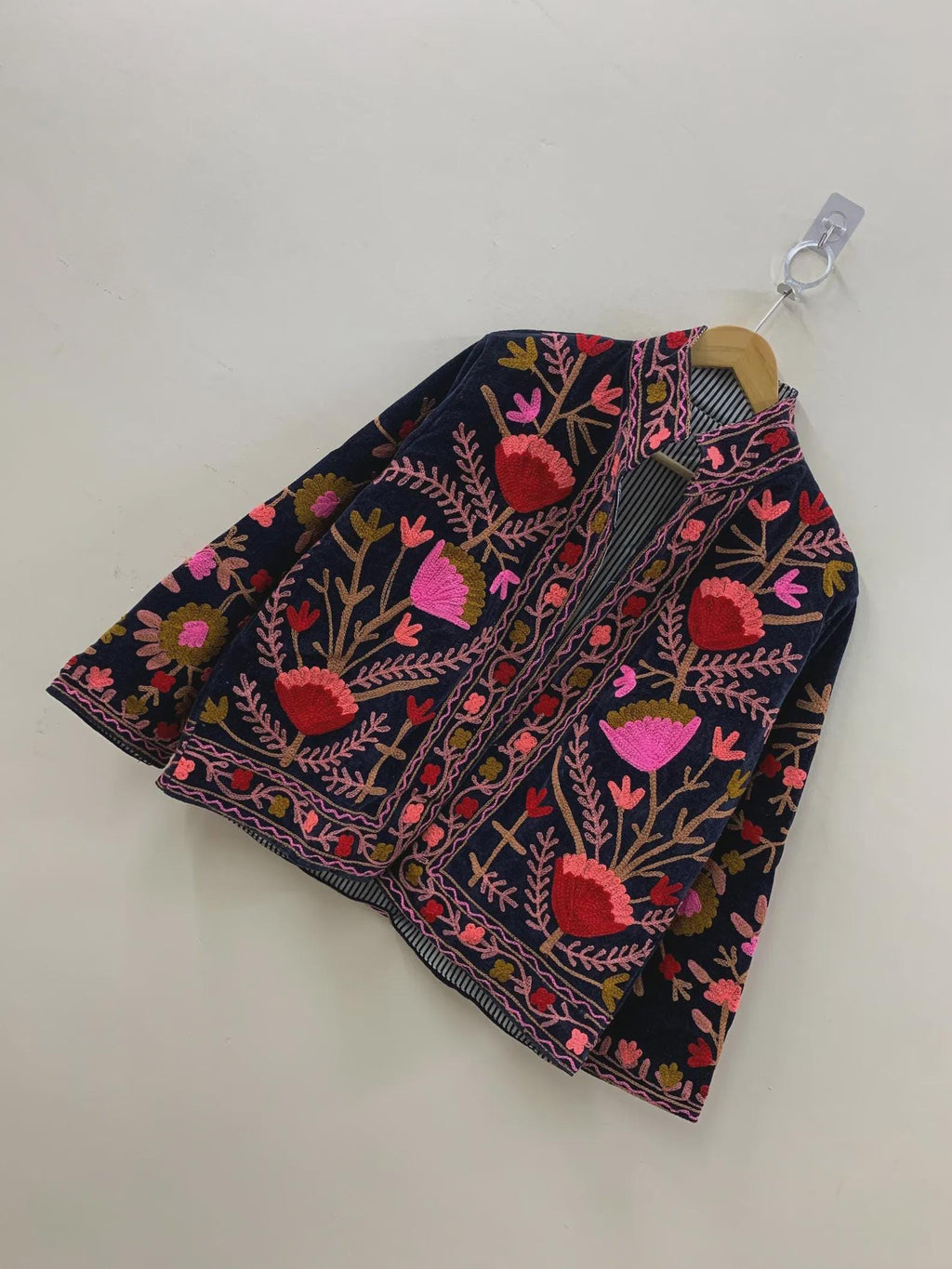 Embroidered Velvet Suzani Winter Jacket | Indian Boho Style Coat | Spring Bomber Jacket | Gift For Her | Suzani Outerwear | Duster Jacket