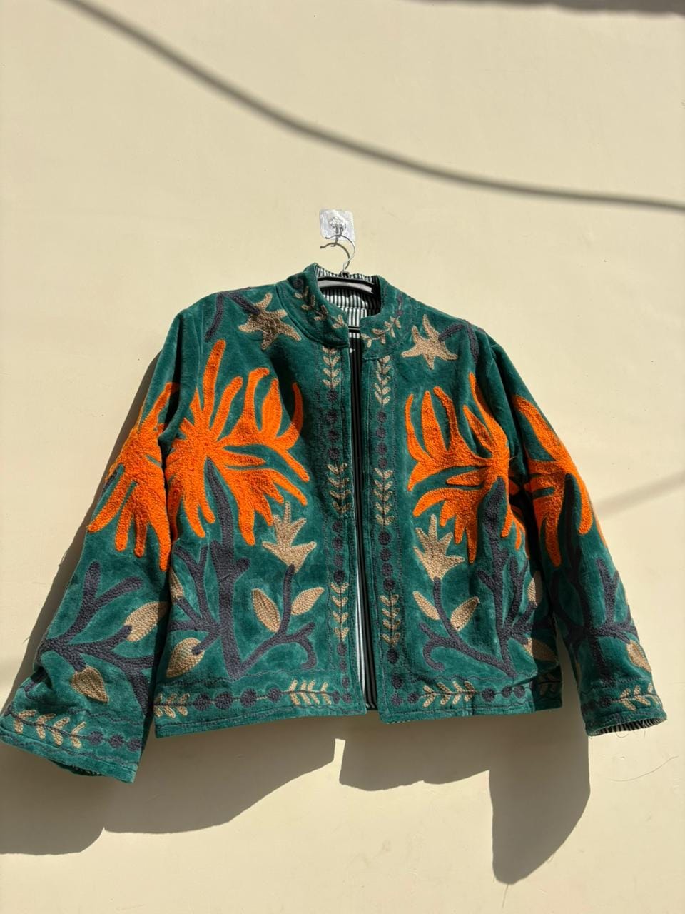 Green Suzani Velvet Jacket | Embroidered Coat | Winter Coat |Warm Winter Kimono Outerwear | Gift for Her |Traditional Jacket |Artisan Jacket