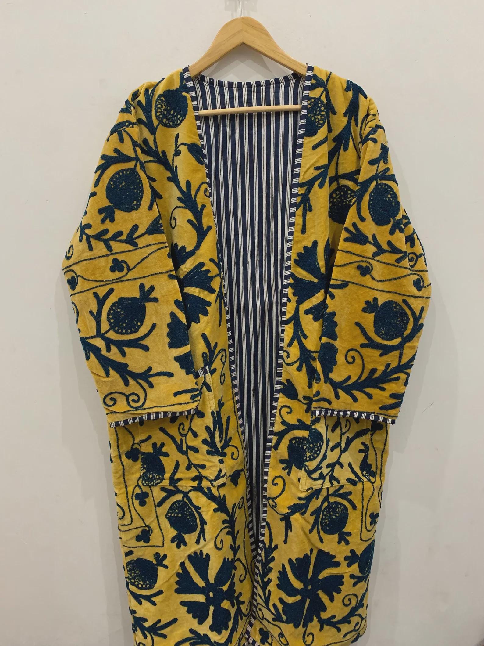 Vintage Suzani Kimono Robe Handmade Boho Coat |Colorful Embroidered Duster |Uzbek Textile Robe | Statement Layering Piece| Bohemian Clothing
