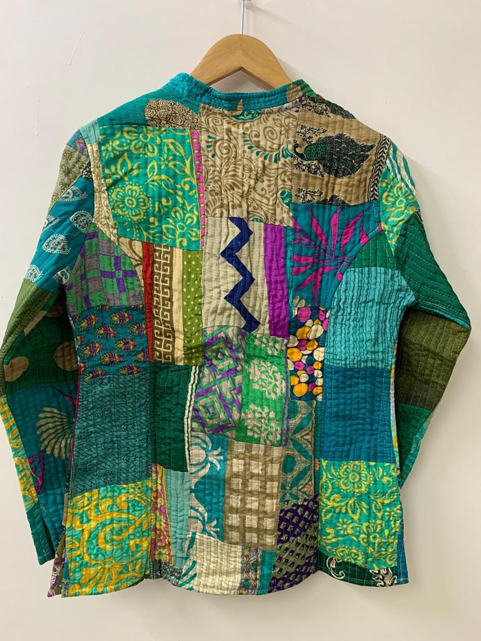 Reversible Silk Patchwork Kantha Jacket Blazer | Buttoned Boho Quilted Coat | Handmade Vintage Fabric Jacket | Bohemian Outerwear |Gift idea