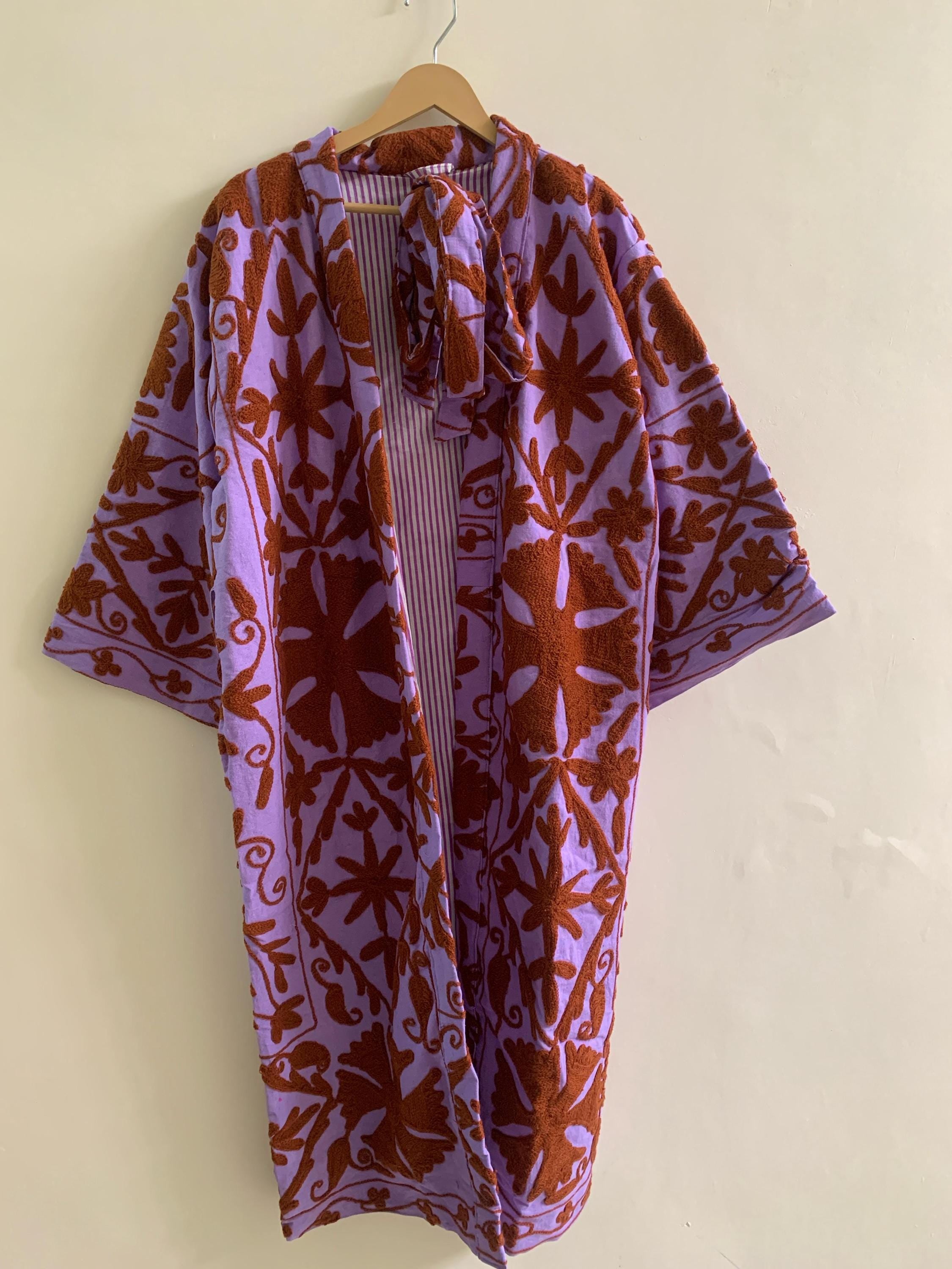 Cotton Canvas Embroidered Summer Kimono | Japanese Dress Threadwork | Handmade Duster Jacket | Gift For Her | Beach coverup | Resort wear