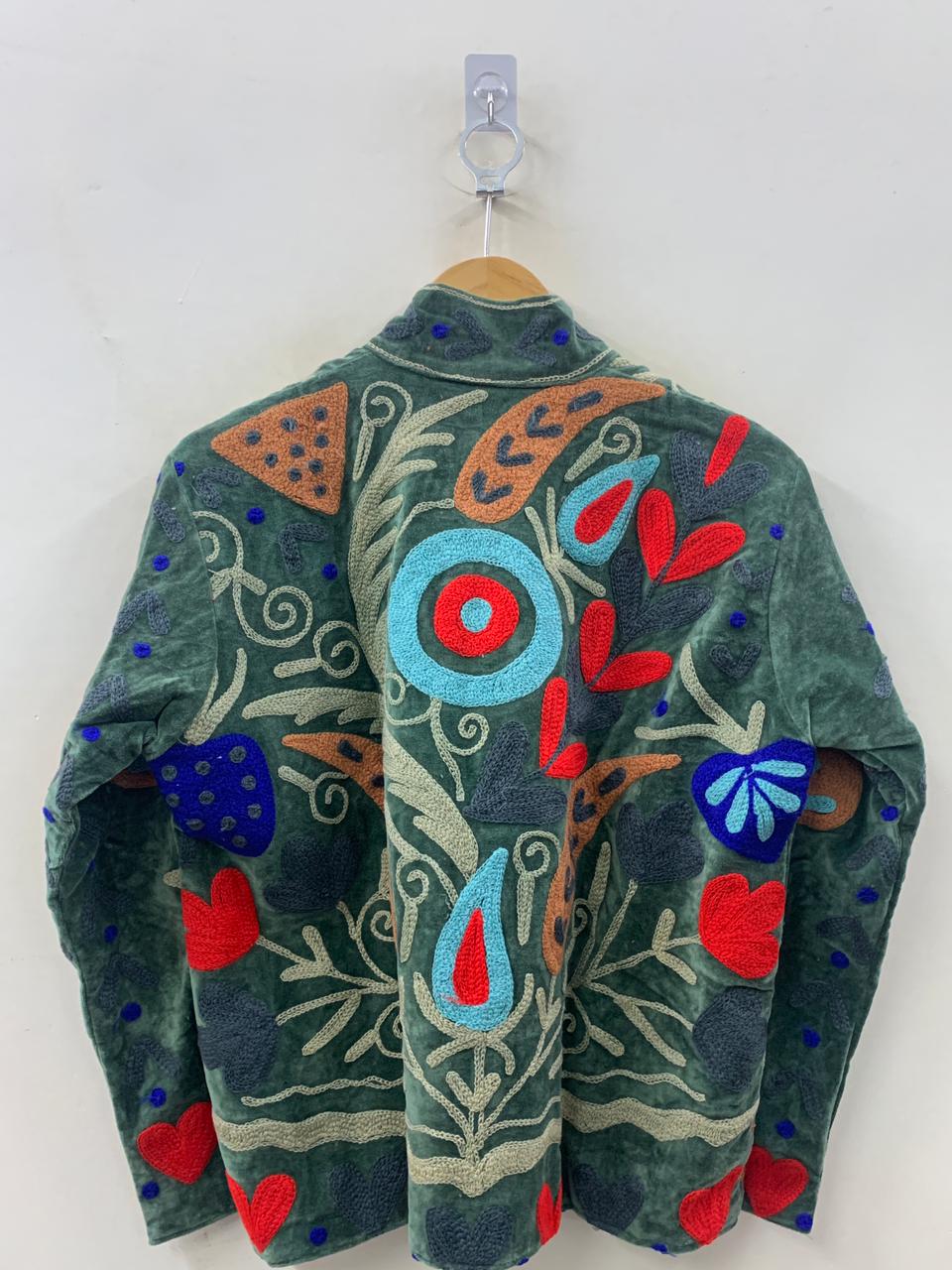 Floral Suzani Embroidered Velvet Jacket | Duster Coat | Bohemian Festival Coat | Gift For Her | Festival Coat | Ethnic Embroidered Coat