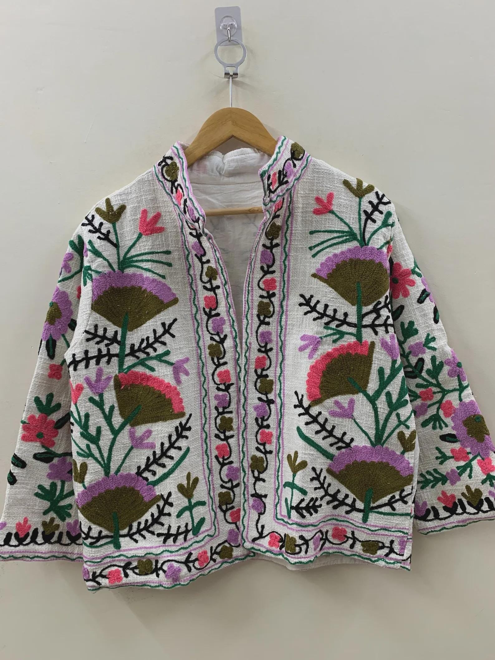 Boho Suzani TNT Fabric Short Spring Jacket | Long Sleeve Button Winter Coat