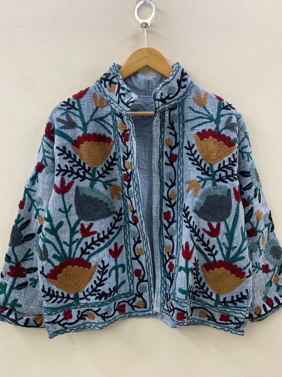 TNT Fabric Suzani Embroidered Short Jacket | Quilted Winter Coat | Boho Duster Jacket | Unisex Suzani Coat | Gift for Her