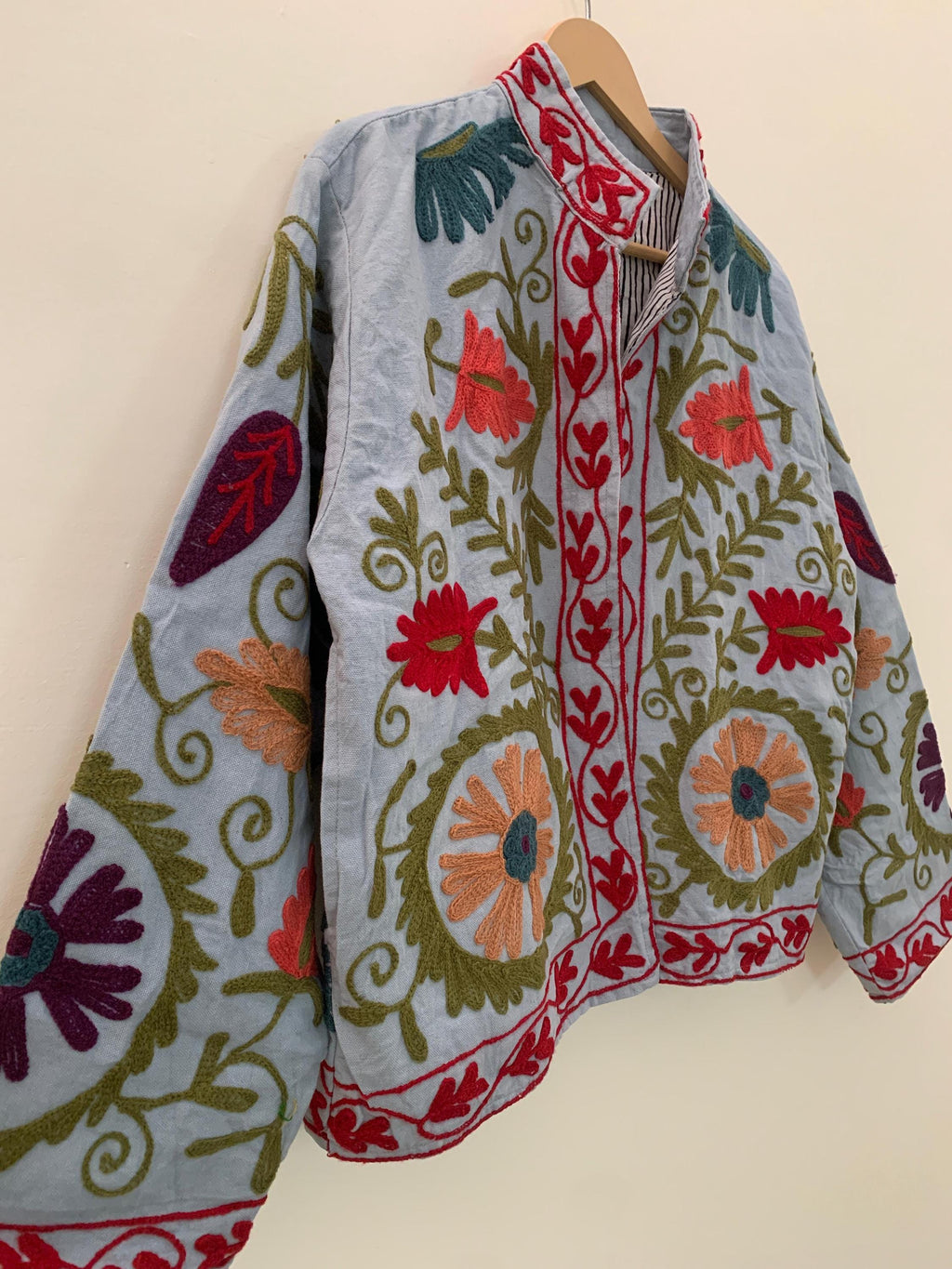 Handmade Suzani Jacket | Grey Embroidered Uzbek Textile, Boho Bomber, Outerwear |Gift For Her